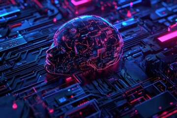 Fototapete - Exploring the intersection of technology and consciousness in a vibrant digital landscape. Generative AI