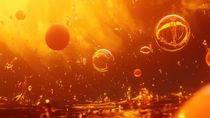 Poster - Exploring the surreal beauty of floating orbs in a vibrant, golden liquid world filled with mystery and allure. Generative AI