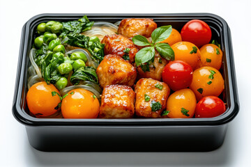 Poster - Food in black plastic box, High-resolution top view image with isolated subject and surrounding space for creative use.