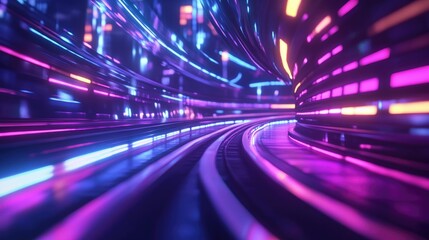 Poster - neon lights tunnel, futuristic cyberpunk speed