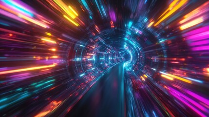 Poster - Neon Tunnel, A Journey Through Vibrant Light and Speed