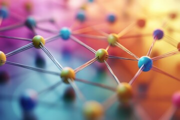 Poster - Colorful network of interconnected spheres and lines showcasing the beauty of scientific structures in a vibrant display. Generative AI