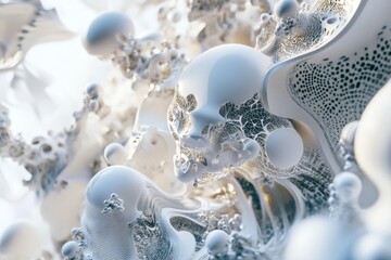 Poster - Intricate white forms blend together in a surreal landscape of organic shapes and textures revealing hidden faces. Generative AI