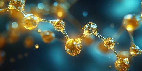 Poster - Representation of molecular structures highlighting connections and interactions in a futuristic setting