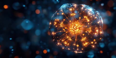 Poster - Detailed view of a glowing molecular structure illustrating complex atomic interactions in a scientific context