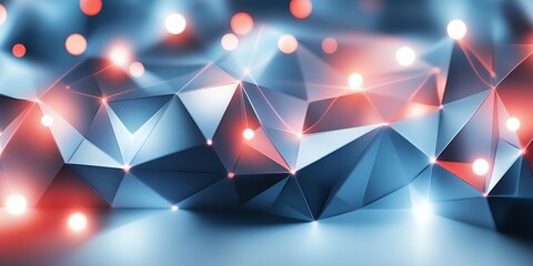 Poster - Abstract Blue and Red Geometric Polygonal Background with Glowing Lights Network Connections