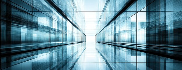 Poster - Futuristic architectural corridor features reflective surfaces and sleek lines in a modern urban setting