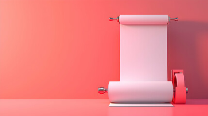 Poster - Minimalistic scene featuring a paper roll on a vibrant pink background with a sleek design