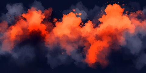 Poster - Abstract Orange and Dark Blue Watercolor Cloudscape Digital Painting Texture Background