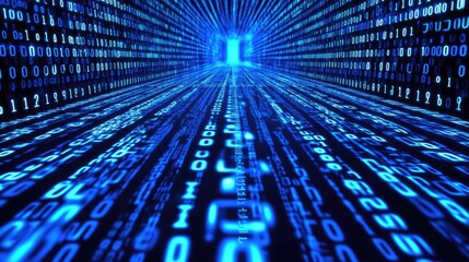 Fototapete - Digital Tunnel, A Journey Through Binary Code