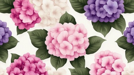 Poster - Beautiful Floral Background with Colorful Hydrangea Blooms and Green Leaves