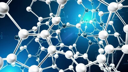 Leinwandbilder - Complex molecular structure rotating slowly against a blue digital background with data visualized as a grid, perfect for science and medical projects