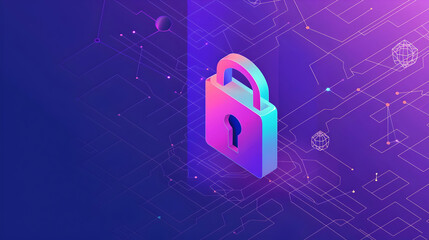 Poster - Colorful digital padlock symbolizing cybersecurity with abstract technology background