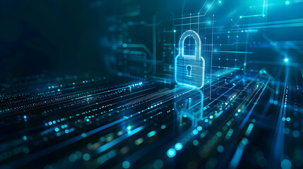 Poster - Digital lock symbolizing cybersecurity in a futuristic technology landscape