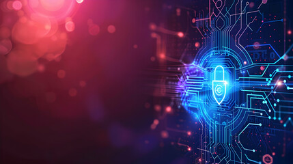 Fototapete - Futuristic digital lock symbolizing cybersecurity on a vibrant, abstract technology background
