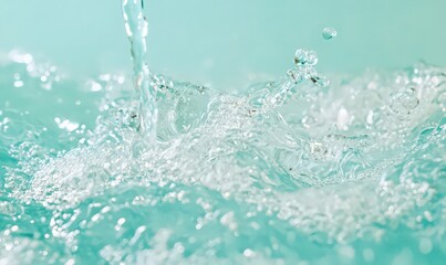 Wall Mural - Water Splash Close-Up: Teal Background with Dynamic Ripples and Droplets