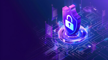 Poster - Digital security concept with a lock symbol on a circuit board background, symbolizing protection