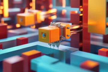 Fototapete - Exploring the vibrant world of abstract technology with colorful shapes and dynamic elements in a futuristic digital landscape. Generative AI