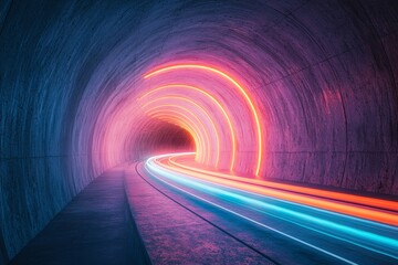 Poster - Light trails captured in a tunnel through long exposure photography, forming an art image