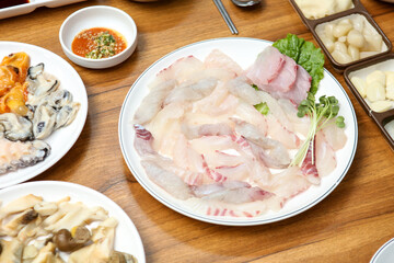 Sticker - Korean seafood dish. raw fish Sashimi