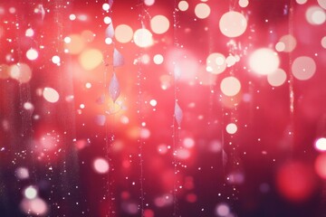 Poster - Beautiful sparkling lights create a dreamy red atmosphere in the background for a festive celebration or romantic evening. Generative AI