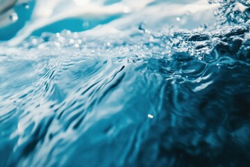 Poster - Bubbling waves reflect sunlight in a tranquil moment captured in the deep blue waters of a serene lake at midday. Generative AI