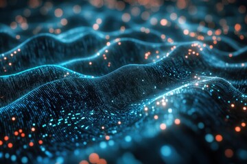 Poster - Vibrant waves of light dance in a digital landscape, showcasing a mesmerizing blend of colors and textures in motion. Generative AI