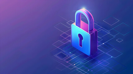 Aufkleber - Vibrant digital illustration of a secure padlock symbolizing data protection on a tech background