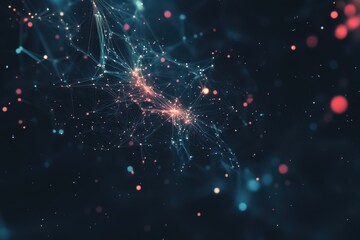 Poster - Cosmic connections illuminate a vibrant network of luminous particles in a dark universe of infinite possibilities. Generative AI