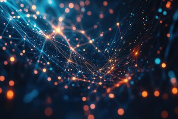 Poster - Swirling particles of light create a dazzling cosmic dance in a dark digital universe. Generative AI