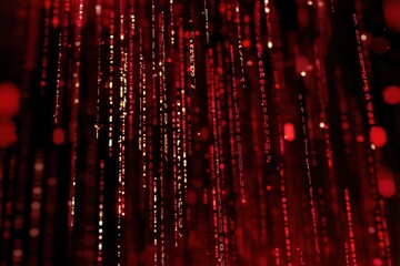 Poster - Digital streams of red light illuminate abstract data patterns in a mesmerizing display of technology and creativity. Generative AI