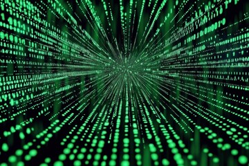 Fototapete - Exploring a digital universe filled with luminous green data streams in a mesmerizing matrix of information. Generative AI