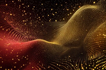 Poster - Dynamic waves of golden light dance through a cosmic landscape filled with shimmering particles at night. Generative AI
