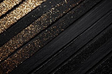 Poster - Bold textures and shimmering glimmers create an artistic tapestry of black and gold strips. Generative AI