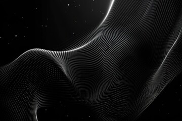 Poster - Elegant black and white waves flowing through a digital landscape at dusk creating a mesmerizing visual experience. Generative AI
