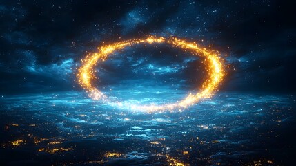Wall Mural - glowing progress bar with cosmic constellations in digital night sky