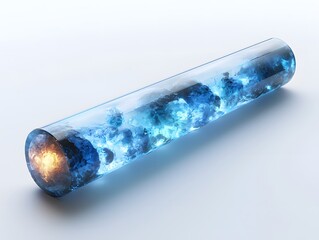 Poster - Glowing Water Droplets Filling Horizontal Glass Tube Symbolizing Fluid Motion and Completion