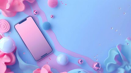 Poster - Colorful abstract arrangement featuring a smartphone surrounded by playful shapes and textures
