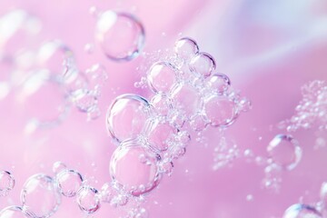 Poster - Delicate bubbles floating gracefully against a soft pink backdrop create a dreamy and whimsical atmosphere. Generative AI