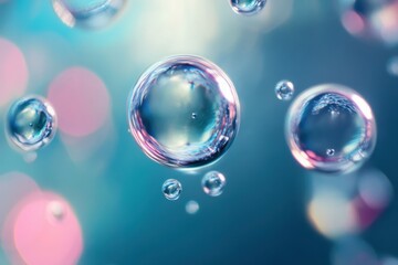 Poster - Bubbles drifting in a surreal underwater world illuminated by soft, colorful light in a dreamy atmosphere. Generative AI