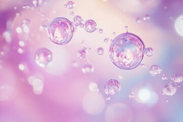 Poster - Bubbles rise through a dreamy pastel background, creating a whimsical and enchanting atmosphere of serenity and joy. Generative AI