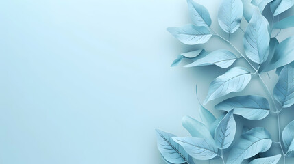 Poster - Soft blue background with delicate leaves creating a serene atmosphere for relaxation