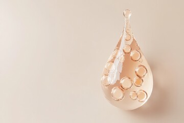 Poster - Captivating water droplet with bubbles suspended against a soft pastel background. Generative AI
