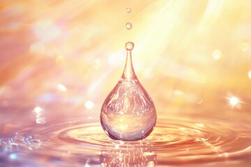 Poster - Droplets of clarity create mesmerizing ripples under soft sunlight at dusk. Generative AI