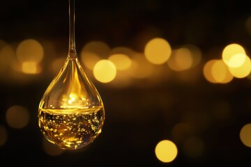 Poster - Glowing droplet suspended in the air with shimmering lights creating a magical atmosphere. Generative AI