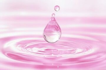 Poster - Elegant drops of water create ripples in soft pink hues reflecting beauty and tranquility in a serene setting. Generative AI