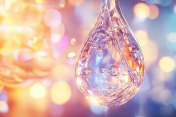 Poster - Delicate droplets of water suspended in a kaleidoscope of shimmering colors at dusk. Generative AI