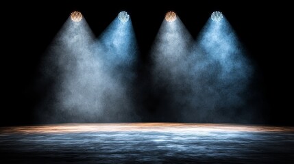 Poster - An unadorned stage set with picturesque spotlights or several bright projectors to generate captivating scene lighting, perfect for displaying or mounted product presentations