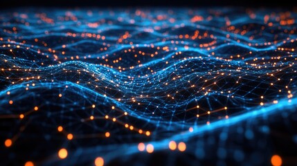 Fototapete - Abstract Digital Landscape,  Network Visualization