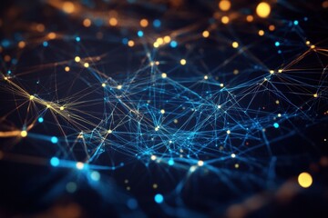 Poster - Connecting worlds through vibrant networks of light around midnight illuminated by a tapestry of colored dots. Generative AI